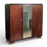 Antique Art Deco Maple Wood Mirrored Armoire Cabinet 1930s