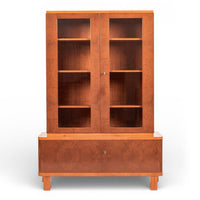 Art Deco Cherry & Burl Wood Display China or Bar Cabinet 1930s