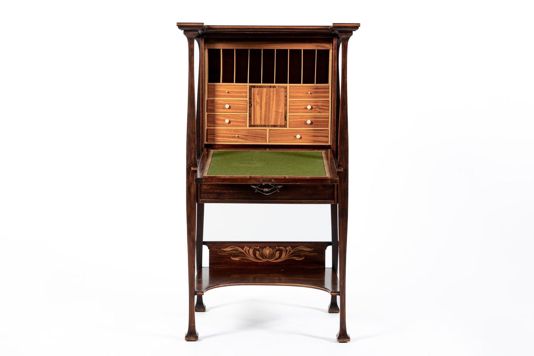 Antique Art Nouveau Scottish Mahogany Floral Secretary Cabinet