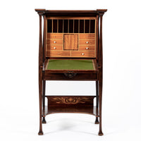 Antique Art Nouveau Scottish Mahogany Floral Secretary Cabinet