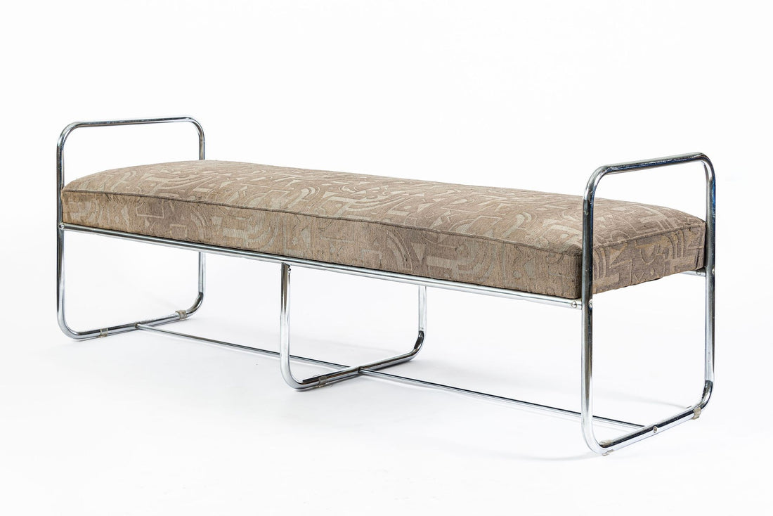 Antique Hoffmann Bauhaus Daybed Bench for Howell, Art Deco Chrome Tubular Steel Bench, 1940s