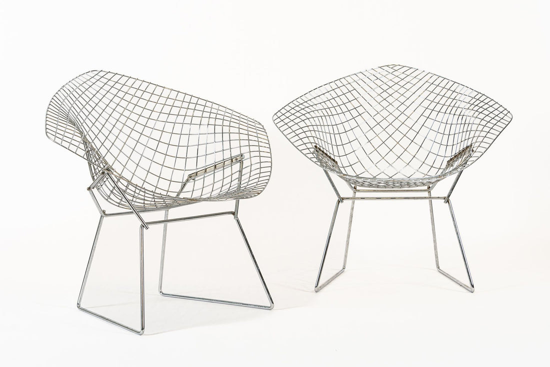 Mid Century Silver Diamond Wire Lounge Chairs by Harry Bertoia for Knoll