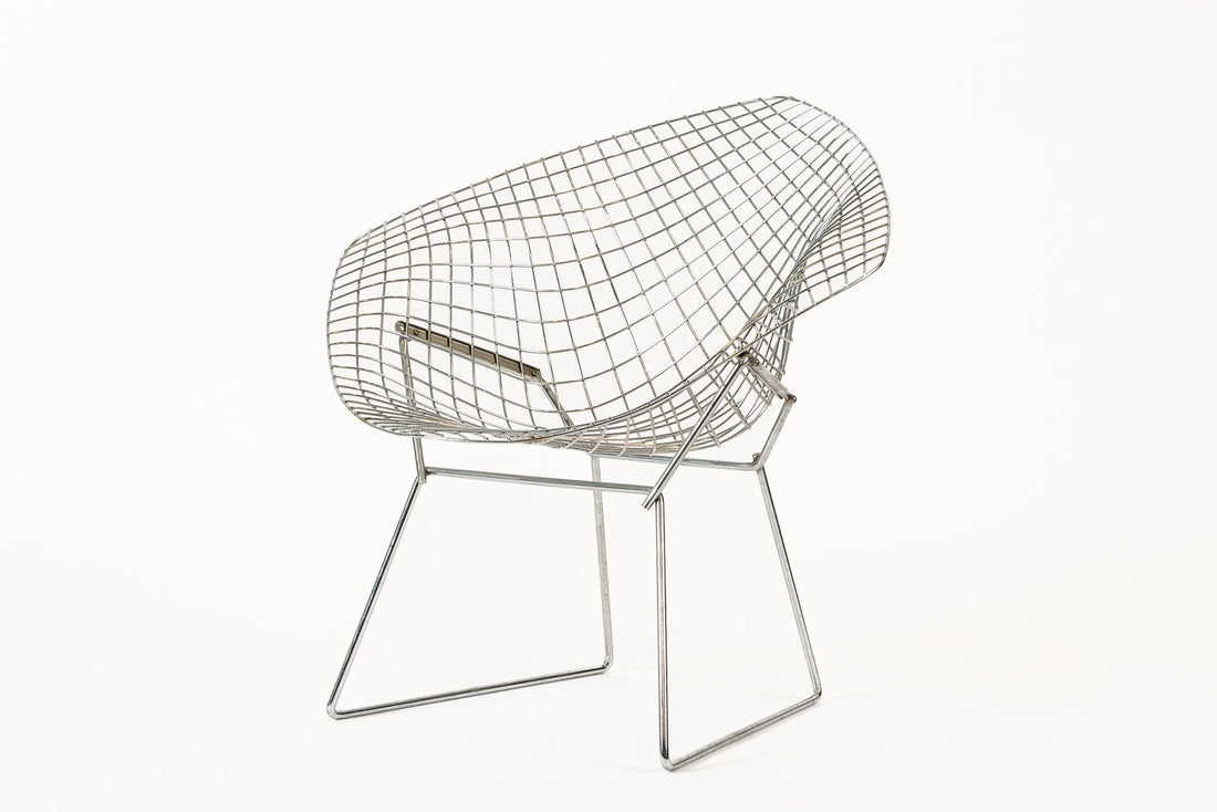 Mid Century Silver Diamond Wire Chair by Bertoia for Knoll