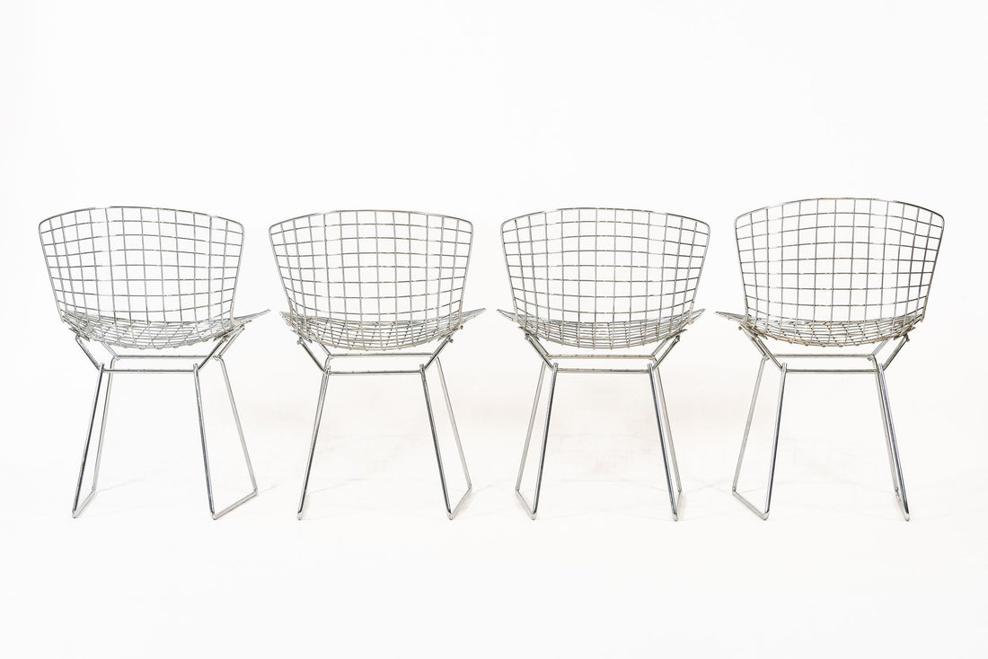 Mid Century Silver Wire Dining Side Chairs by Bertoia for Knoll