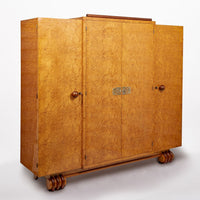 Antique French Art Deco Birdseye Maple Wardrobe Cabinet 1930s