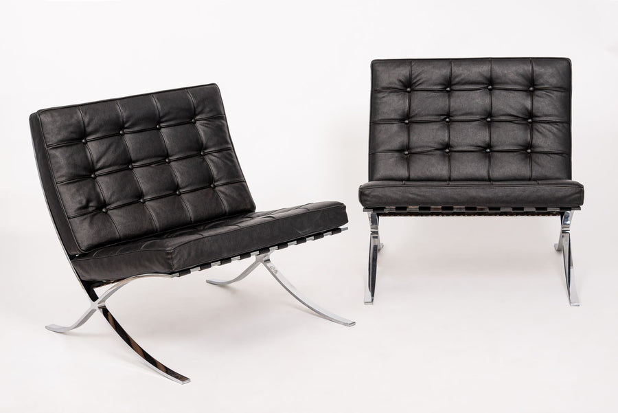 Mid Century Black Barcelona Chairs by Mies van der Rohe for Knoll