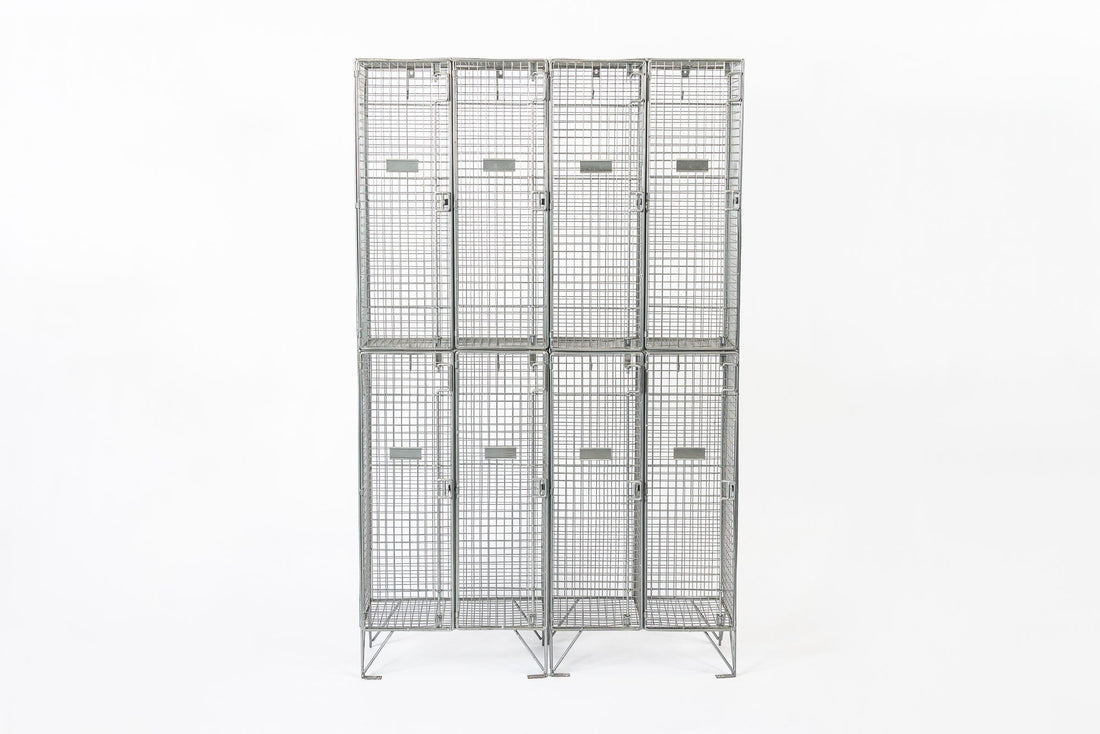 Pair British Industrial Metal Wire Mesh Locker Sets, Made in the UK