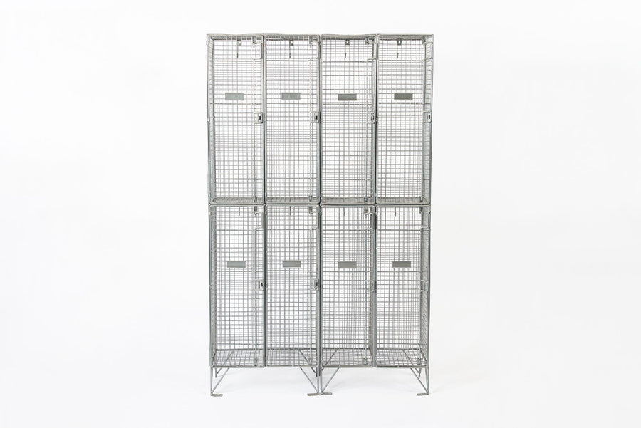 Pair British Industrial Metal Wire Mesh Locker Sets, Made in the UK