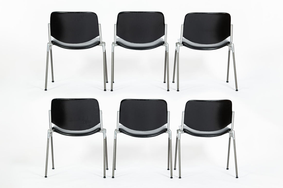 Six Mid Century Italian DSC 106 Leather Stacking Chairs by Giancarlo Piretti for Castelli, 1980s
