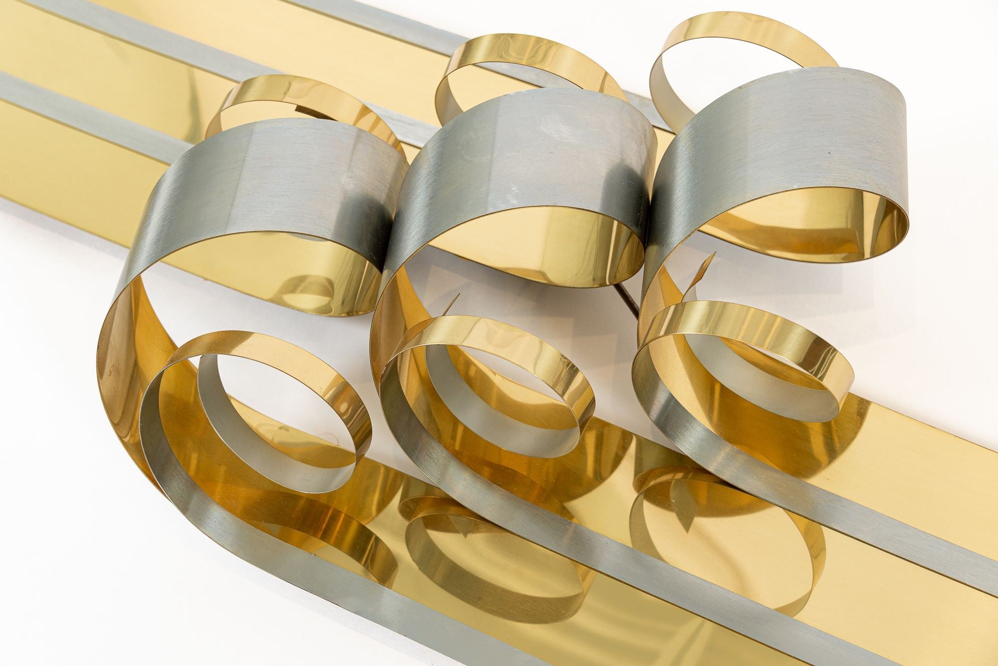 Large Vintage Mid Century Metal Ribbon Wall Art Sculpture by Curtis Je ...