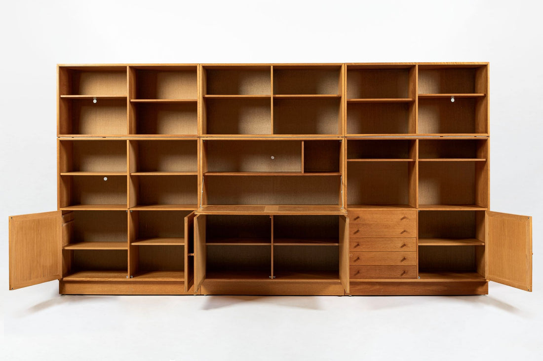 Danish Modern Oak Modular Wall Unit, Mid Century Bookcase Display Cabinet