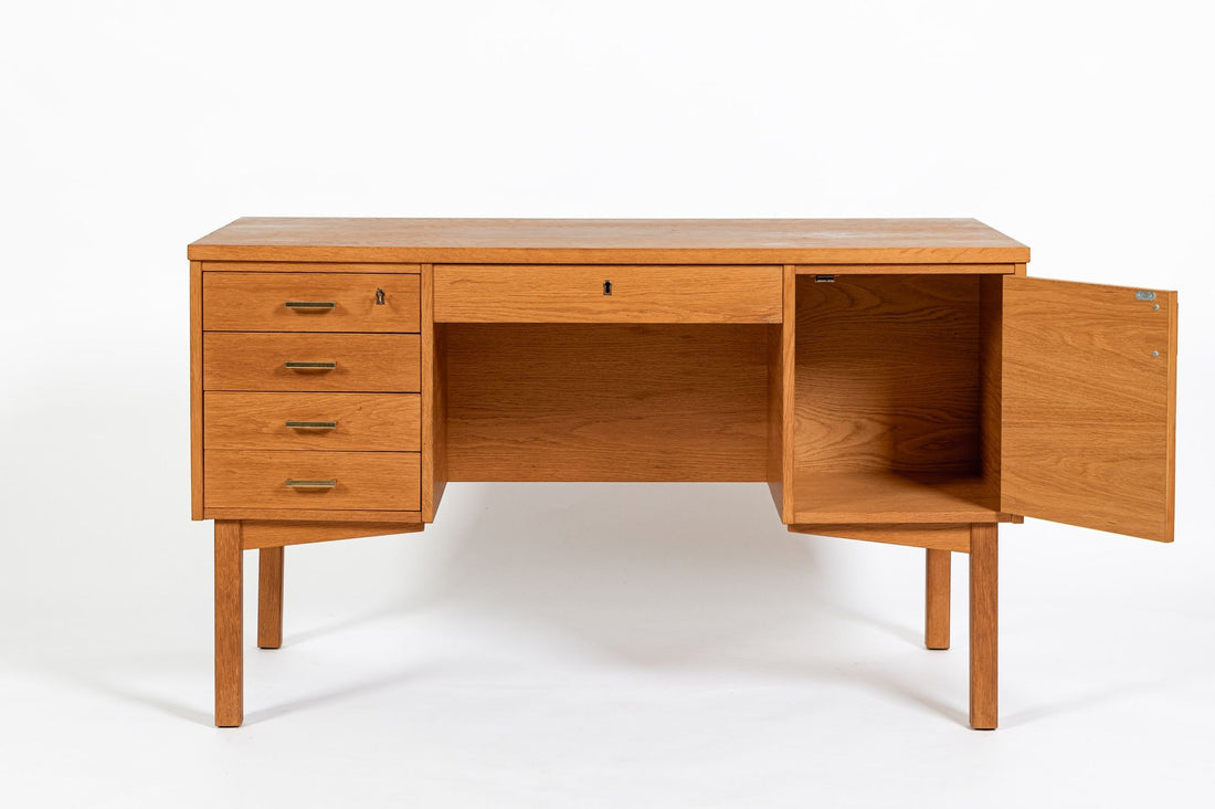 Mid Century Danish Modern Oak Wood Writing Desk 1960s