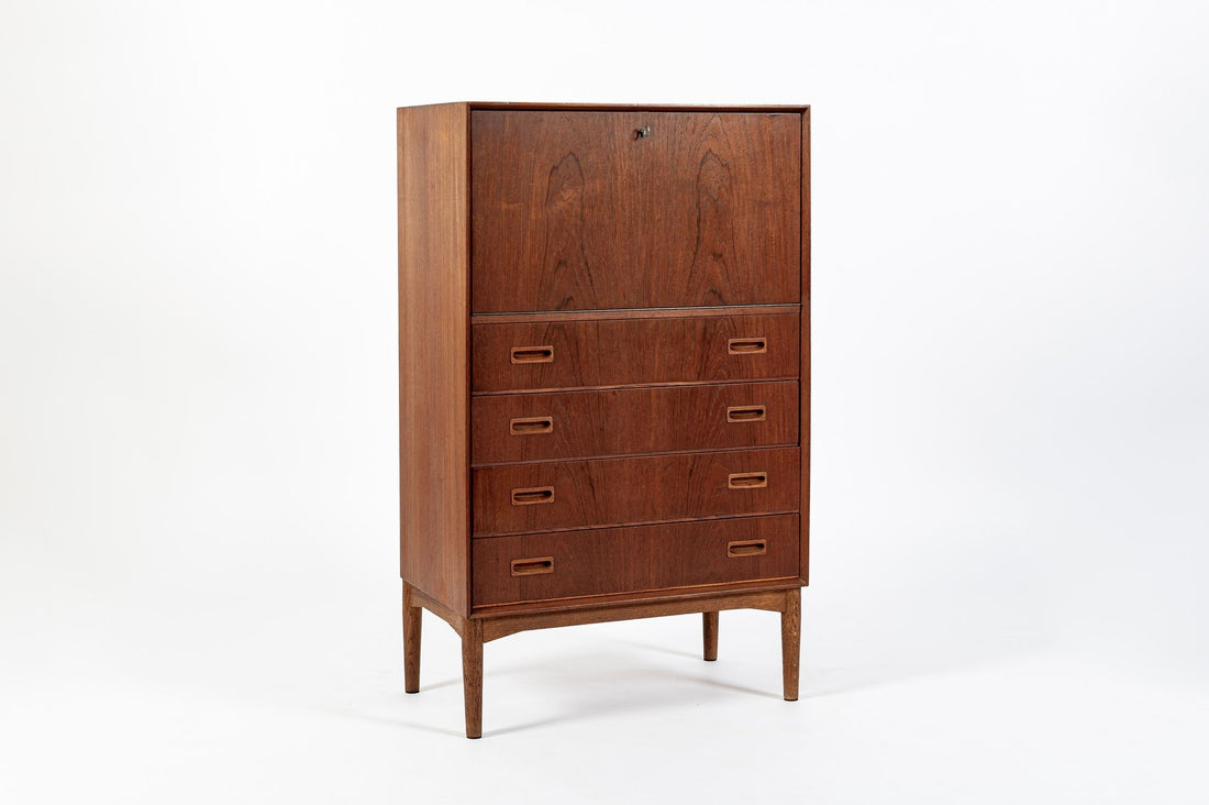 Mid-Century Danish Modern Teak Secretary Desk or Bar Cabinet Made in Denmark 1960s