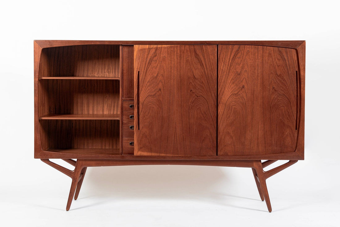 Mid Century Danish Teak Tall Sideboard or Bar Cabinet by Harry Ostergaard