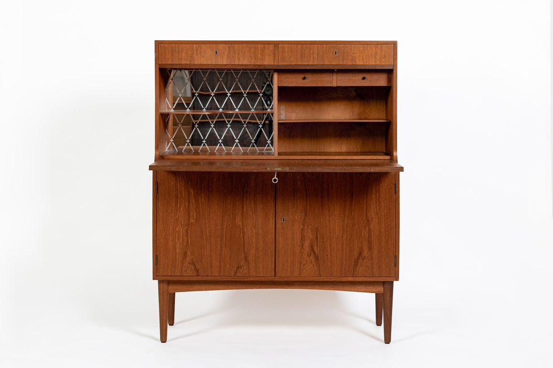 Mid-Century Danish Modern Teak Secretary Desk Cabinet 1960s
