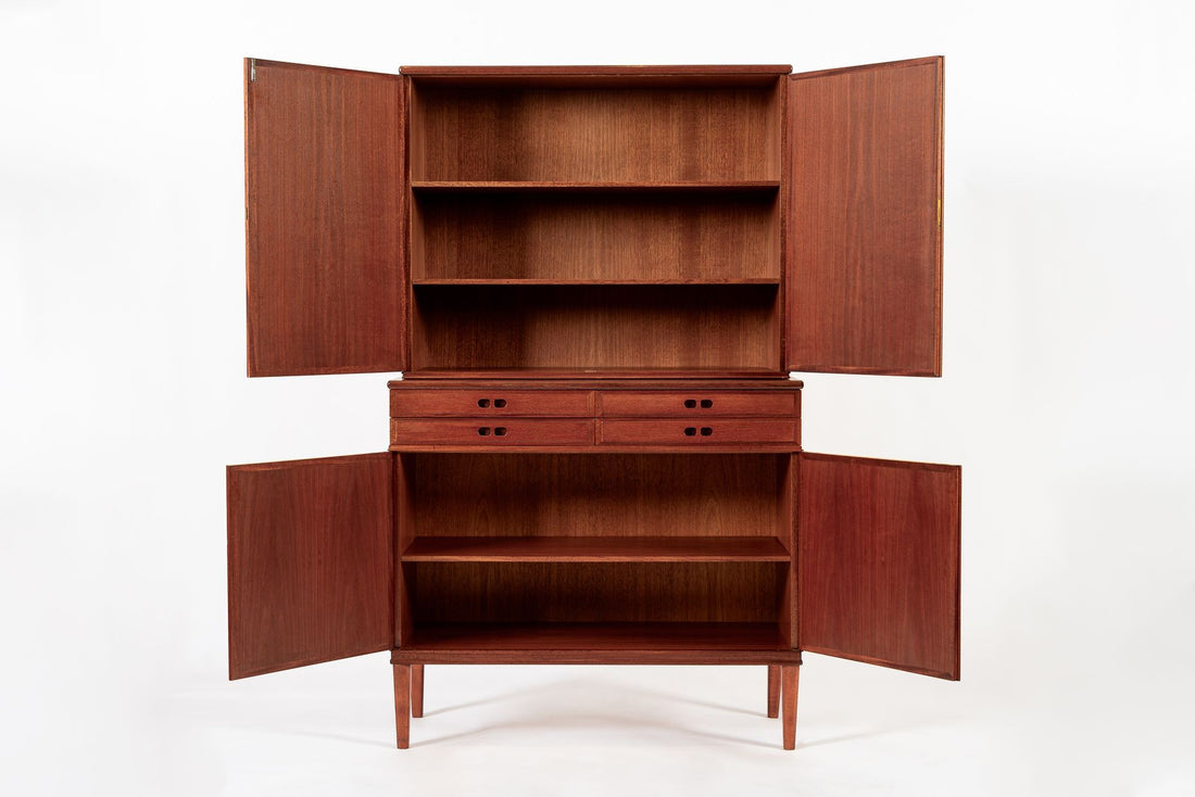 Mid Century Danish Modern Tall Two-Piece Teak Cabinet Hutch