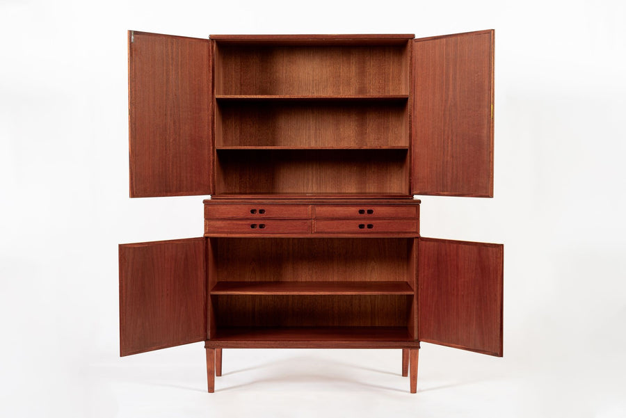 Mid Century Danish Modern Tall Two-Piece Teak Cabinet Hutch