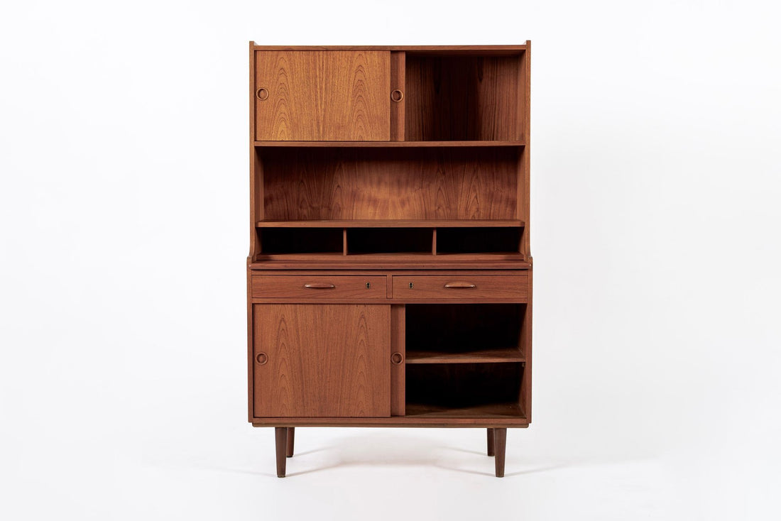 Mid Century Danish Teak Wood Bookcase Cabinet & Secretary Desk 1960s