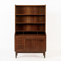 Mid Century Danish Walnut Wood Pull-Out Secretary Desk & Bookcase