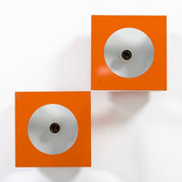 Vintage Mid Century French Orange Metal Wall Light Sconces by Disderot (attr)
