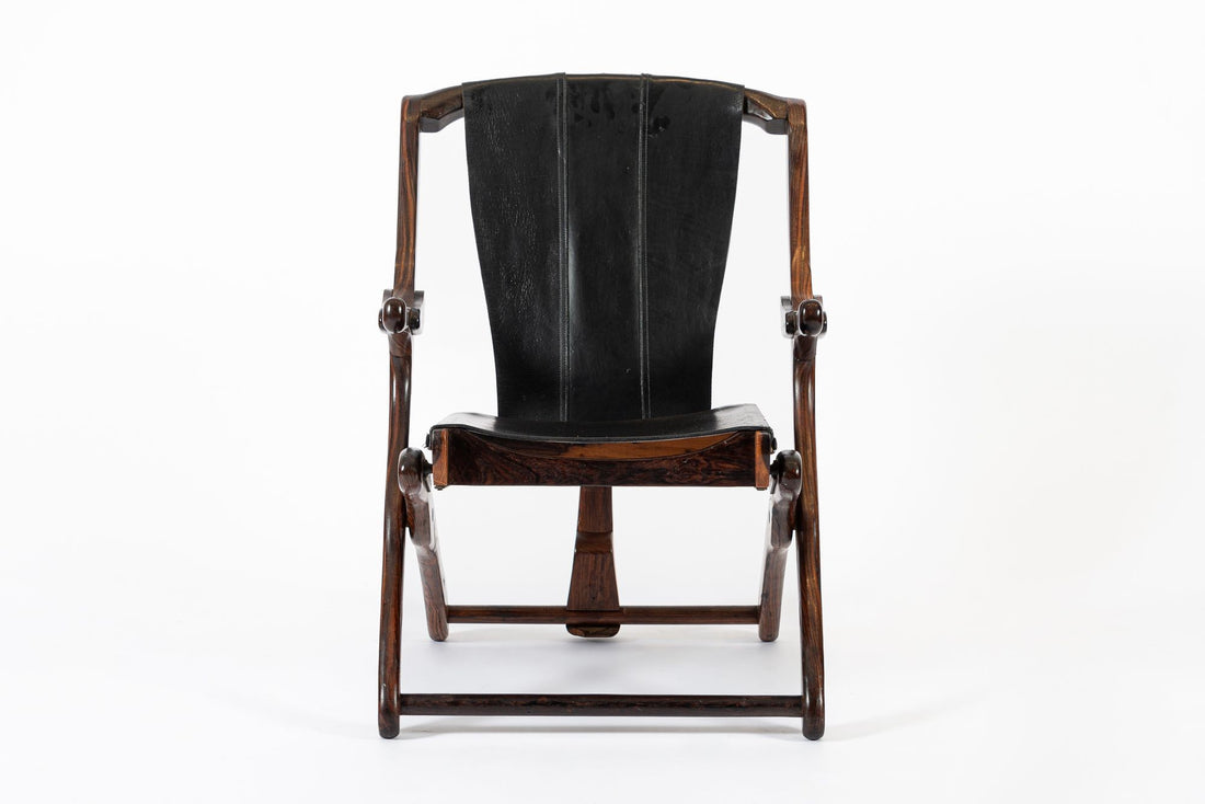 Mid Century Rosewood & Black Leather Folding Lounge Chair by Don Shoemaker