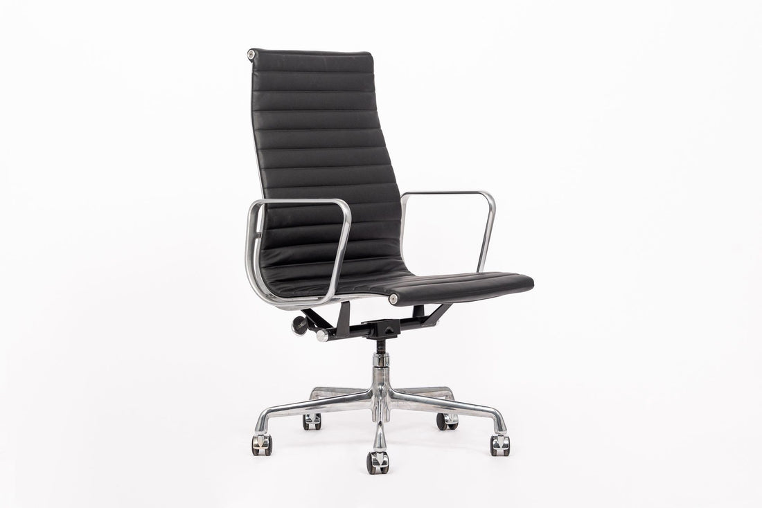 Eames Herman Miller Tall Black Leather Desk Chair Executive Thin Pad