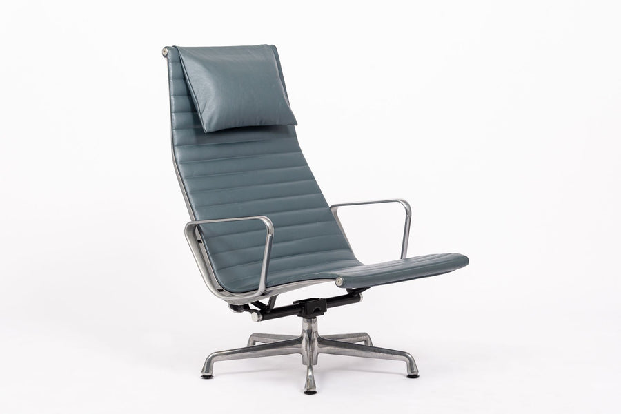 Eames Herman Miller Blue Gray Leather Office Lounge Chair - 2 Available