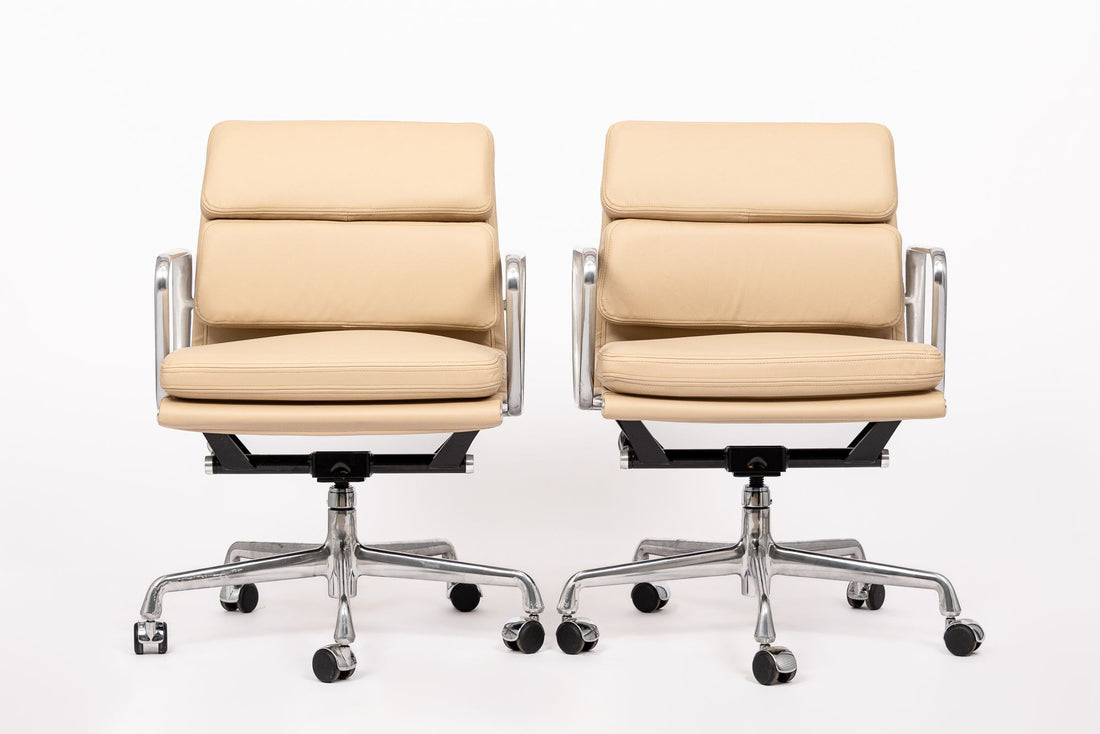 Eames for Herman Miller Cream Leather Office Chair Pair 2000s