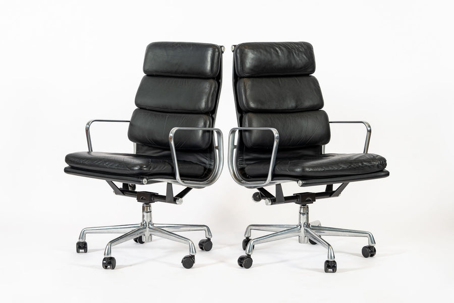 Pair Authentic Eames Herman Miller Tall Black Leather Office Chairs 2001