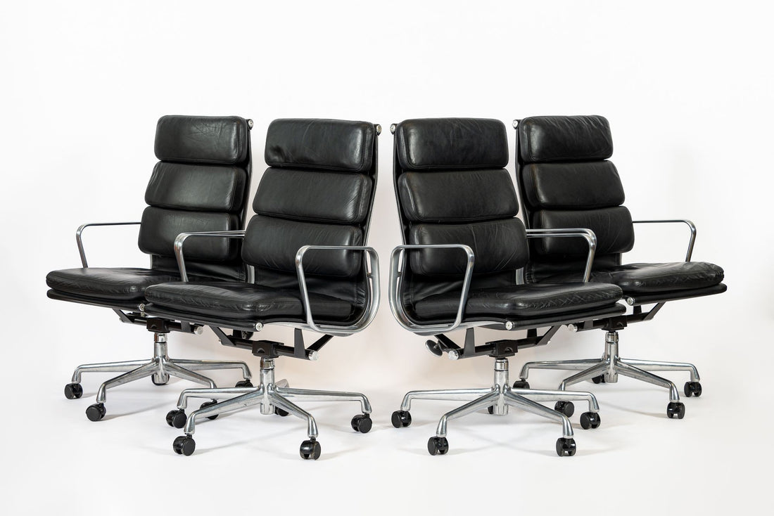 Authentic Eames Herman Miller Tall Black Leather Office Chairs 2001