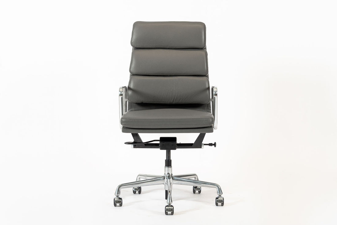 Herman Miller Eames Aluminum Group Tall Gray Leather Office Chair Soft Pad