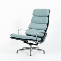 Eames Soft Pad Recliner for Herman Miller, Blue Gray Aluminum Group Lounge Chair