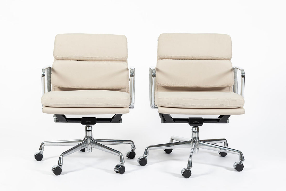 Eames for Herman Miller Cream Tan Office Chairs in Schumacher VEGAN Suede