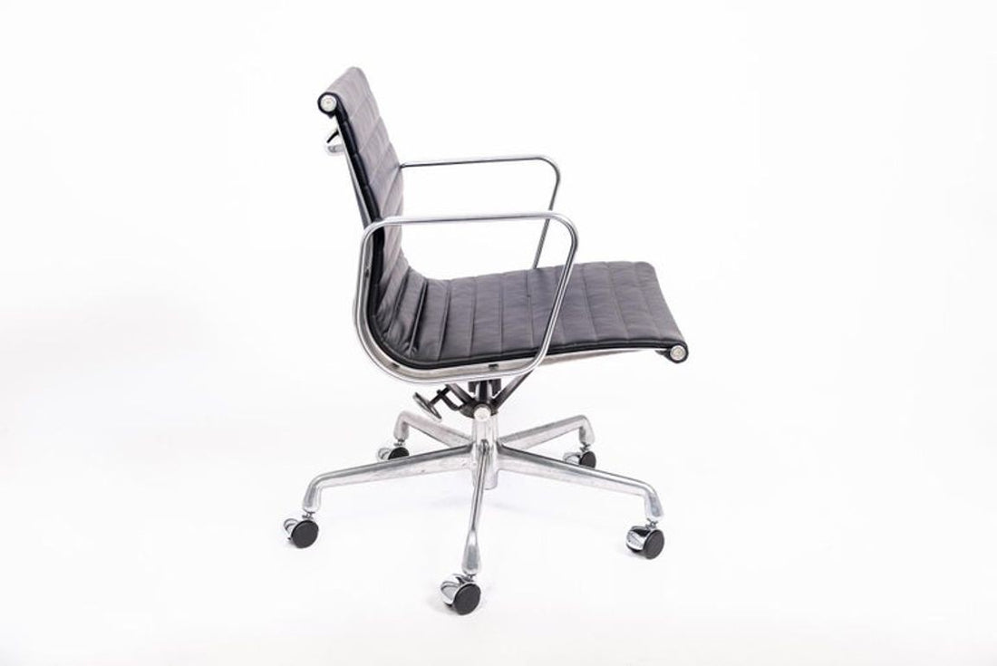 Eames Herman Miller Black Leather Office Chair Thin Pad Aluminum Group