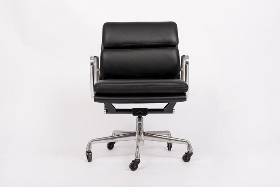 Mid Century Black Leather Aluminum Group Desk Chair by Eames for Herman Miller