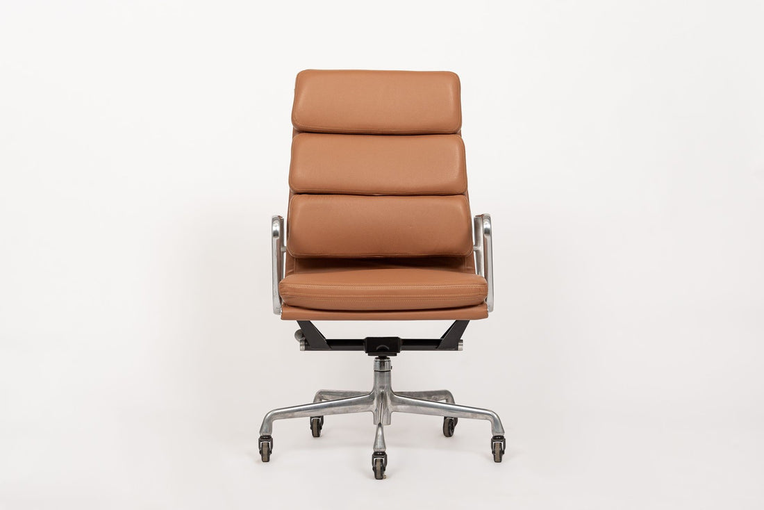 Herman Miller Eames Tall Brown Leather Desk Chair Aluminum Group