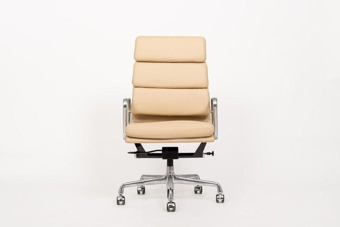 Eames Herman Miller Tall Cream Leather Office Chair Aluminum Group