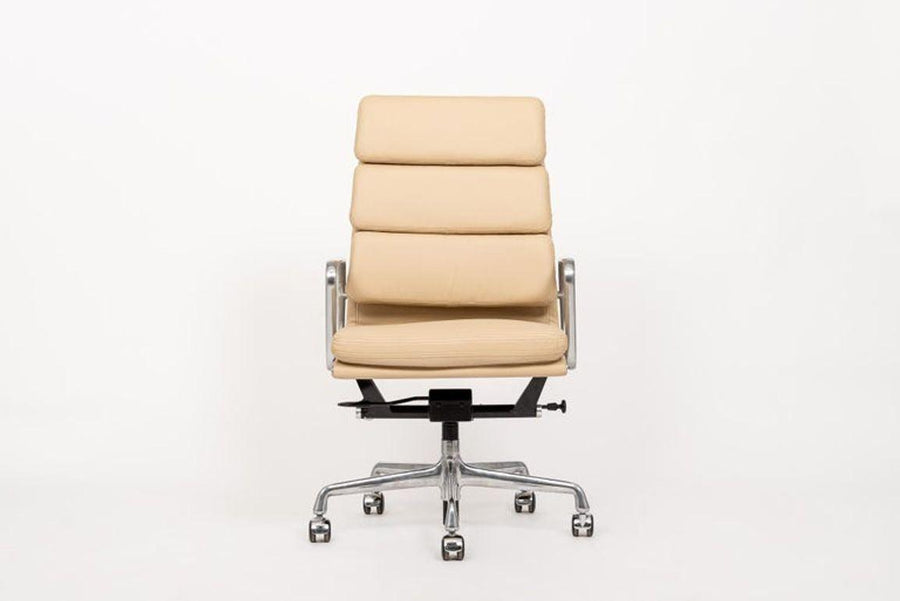 Eames Herman Miller Tall Cream Leather Office Chair Aluminum Group