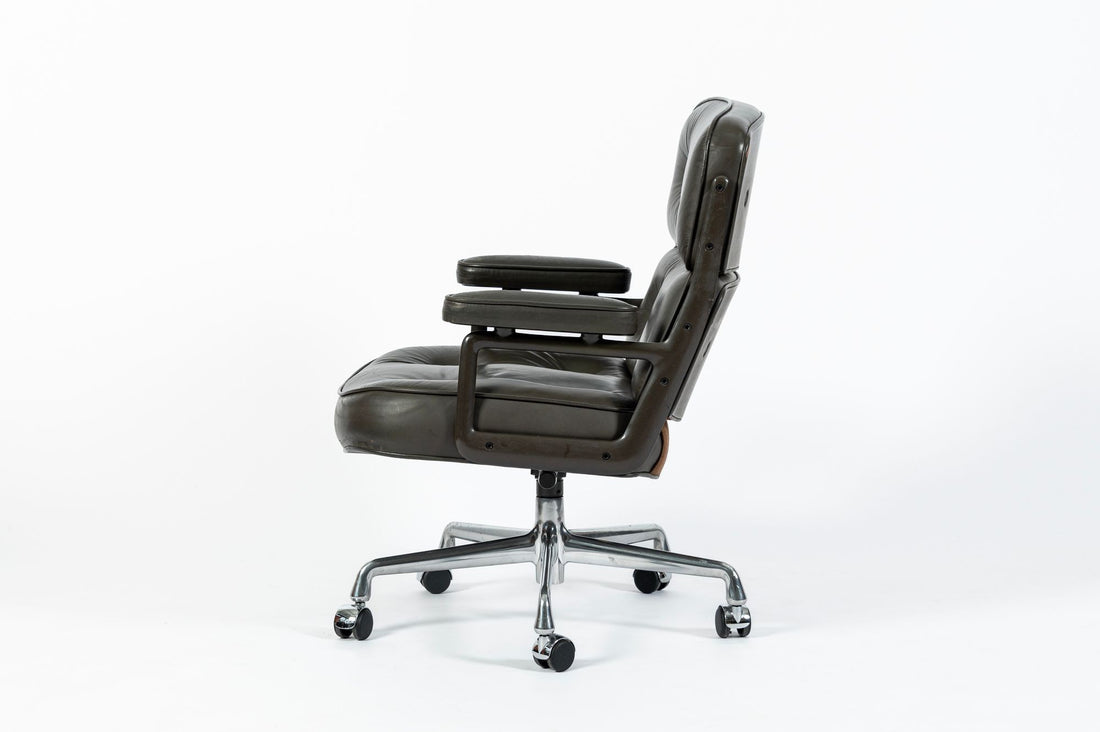 Eames Time Life Executive Lobby Chair for Herman Miller, Dark Gray Leather Office Desk Chair, 1988