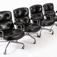 Eames for Herman Miller Time Life Black Leather Office Chairs, 1980s - Set of 4