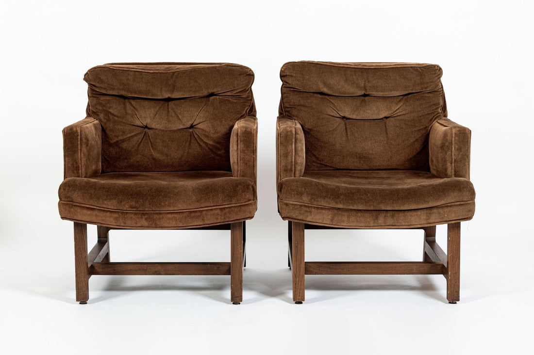 Pair of Mid-Century Brown Velvet Lounge Chairs Attributed to Edward Wormley, 1960s