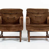 Pair of Mid-Century Brown Velvet Lounge Chairs Attributed to Edward Wormley, 1960s