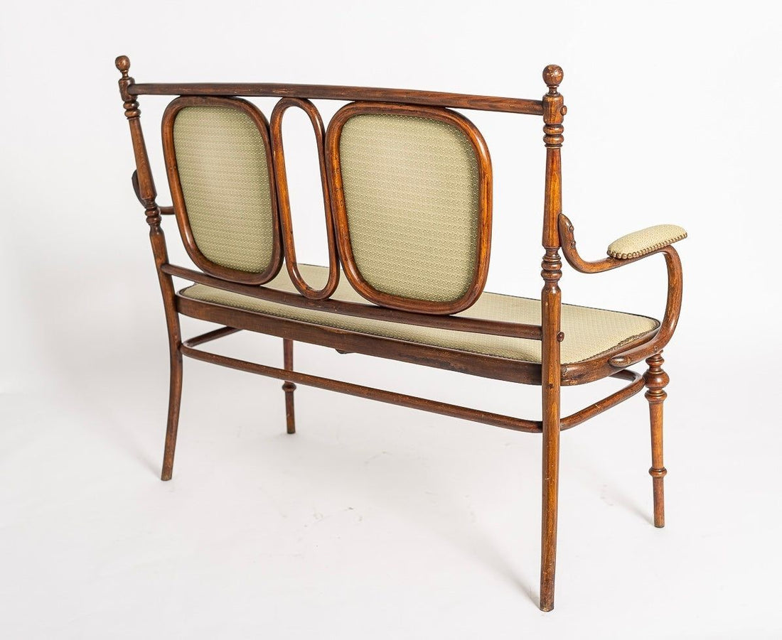 Antique Art Nouveau Bentwood Loveseat Bench and Side Chairs Salon Suite, 1900s