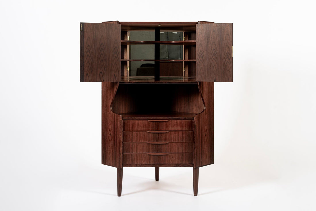 Mid Century Danish Rosewood Corner Bar Cabinet 1960s