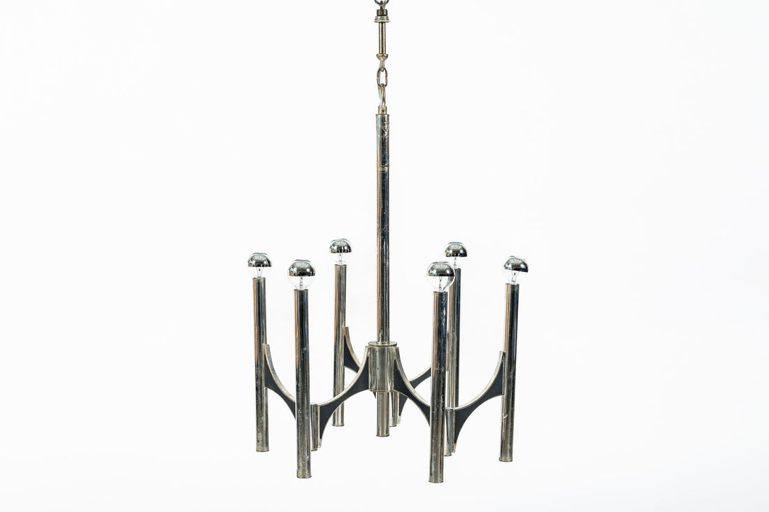 Gaetano Sciolari Italian Chrome Mid Century Modern Chandelier, 1970s