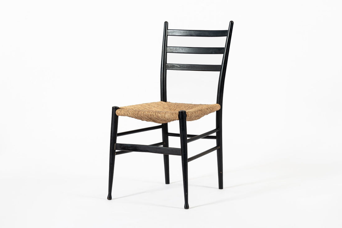 Vintage Mid Century Black Wood and Rush Wicker Dining Chair