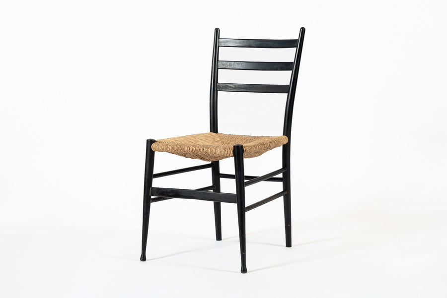 Vintage Mid Century Black Wood and Rush Wicker Dining Chair