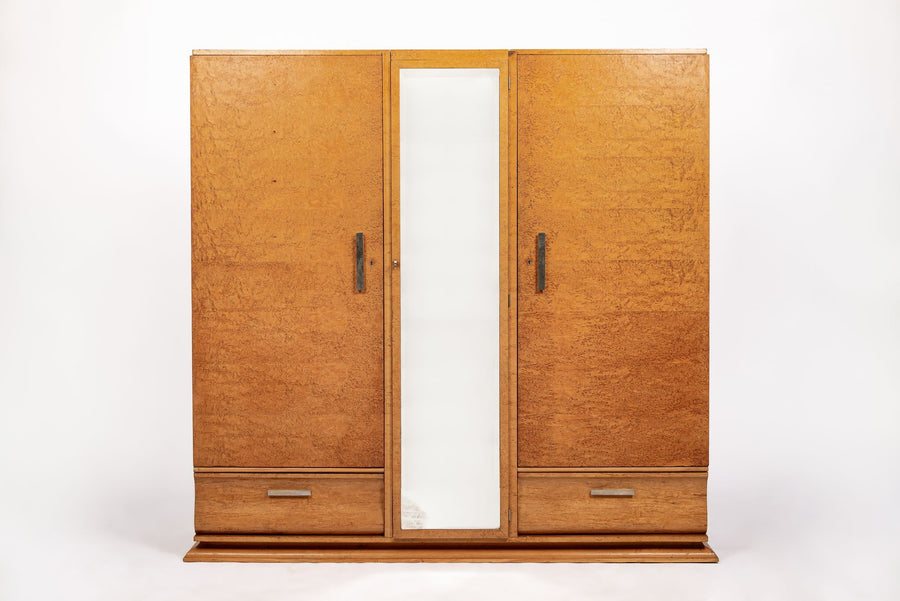 Antique French Art Deco Birdseye Maple Wardrobe Cabinet by Gouffé