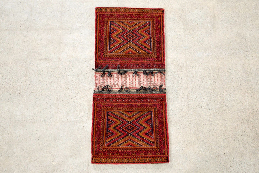 Antique Red Afghan Baluchistan Wool Tribal Saddlebag Rug