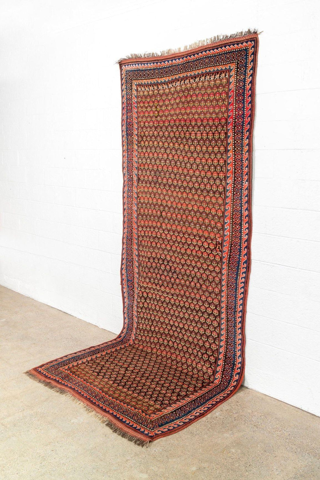 Antique Handmade Kurdish Red and Pink Floor Rug Runner 6x11